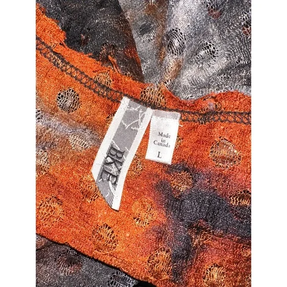 BKE brand women's long-sleeve burnout shirt w/ an orange and black ombre design - Picture 4 of 5